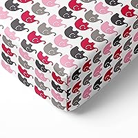 Bacati - Elephant Pink, Fuchsia, Grey 100% Cotton Girls Universal Baby Crib or Toddler Bed Fitted Sheet