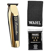 Wahl Professional 5 Star Gold Cordless Detailer Li Trimmer, 5 Star Series Barber Cape Black and Silver Barber Towel Bundle