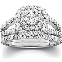 1 1/10ct Cushion Halo Diamond Engagement Wedding Ring Set 10K White Gold Carat