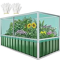 YITAHOME 5.7x3x2.3FT Large Raised Garden Bed with Anti Bird Protection Netting Structure, Outdoor Steel Metal Patio Planter Box with Gloves & Reinforced Frame for Plants Vegetables Flowers (Green)