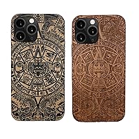 Iphone 14 Plus Wood Phone Case – Aztec Mayan Calendar- Wooden Protective Case Compatible with iPhone – Eco-Friendly Natural Cherrywood Phone Cover – Shockproof Phone Case Resistant to Scratch Natural