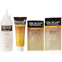 Permanent hair dye by BIOKAP, long lasting natural hair color for 100% gray hair coverage with TRICOREPAIR complex, 4.67 ounce, one treatment, Dark Golden Blonde 6.3
