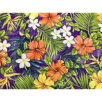 Tropical Hawaiian Print Fabric in Purple Background 100% Cotton Sold by The Yard