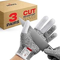 NoCry Cut Resistant Work Gloves for Women and Men, with Reinforced Fingers; Comfortable, 100% Food Grade Kitchen Cooking Gloves; Ambidextrous Safety Cutting Gloves; Level 5 Protection; Grey (3 Pack)