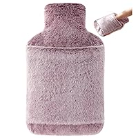 Hot Water Bottle with Furry Cover - 2L Hot Water Bag with Hand Pocket, for Hand Feet Warmer, Pink