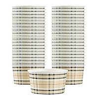 Restaurantware - Coppetta 8 Ounce Dessert Cups, 80 Disposable Ice Cream Cups - Lids Sold Separately, Sturdy, Plaid Paper FroYo Bowls, For Hot And Cold Foods, Perfect For Gelato Or Mousse