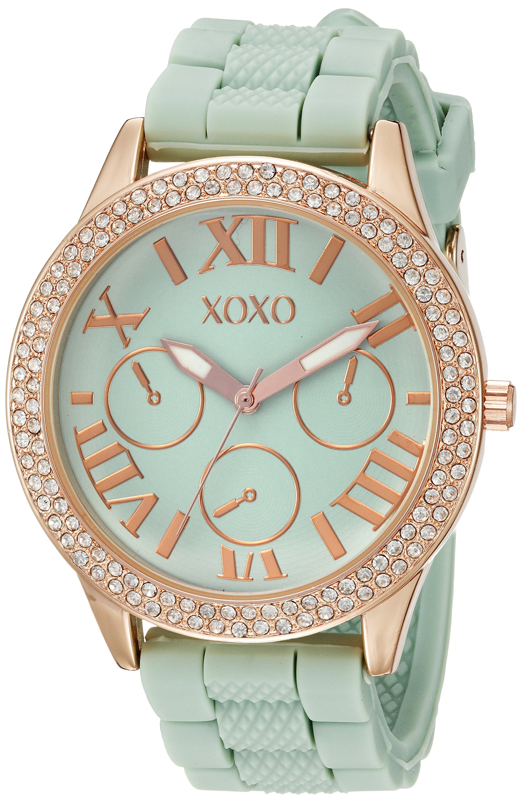 XOXO Women's XO8089 Gold-Tone Stainless Steel Watch with Mint Green Silicone Band