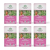 Tulsi Sweet Rose Herbal Tea - Holy Basil, Stress Relieving & Magical, Immune Support, Adaptogen, Vegan, USDA Certified Organic, Non-GMO, Caffeine-Free - 18 Infusion Bags, 6 Pack