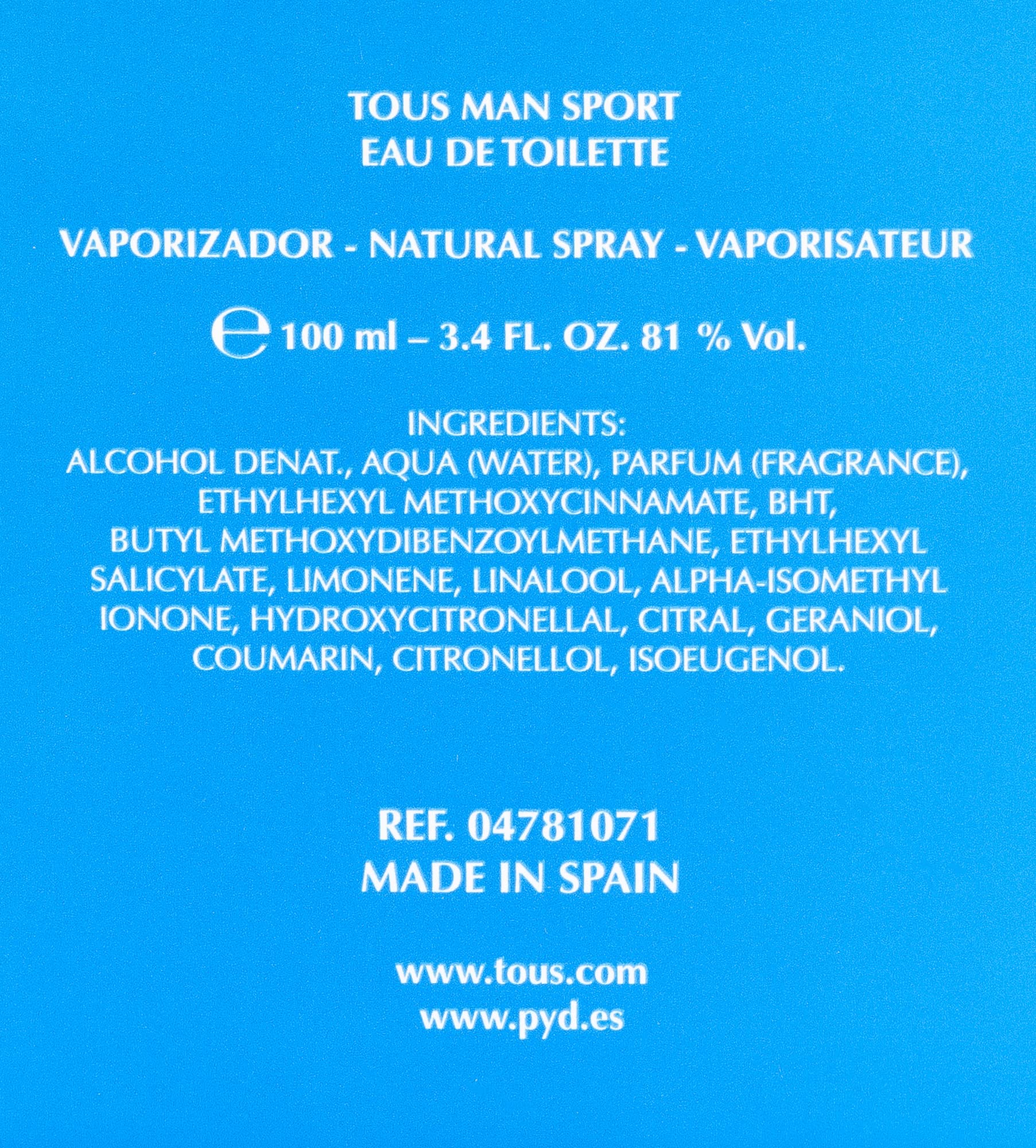Tous Man Sport Men Eau-de-toilette Spray by Tous, 3.4 Ounce