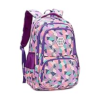 Bansusu Geometric Purple School Backpacks for Girls, Water-resistant Girls Backpacks for School Kids Elementary Bookbags, Purple-S