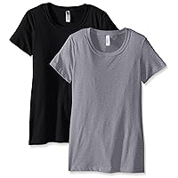Clementine Apparel Women's Ideal Crew Neck Tee (Pack of 2), Black/Heather Grey, Large