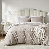Degrees of Comfort Duvet Cover Queen - Waffle Weave Textured Soft 3 Pieces Bedding Comforter Cover with Pillowcase for All Season (No Comforter Included), Beige, Full/Queen