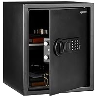 Amazon Basics Steel Home Security Safe with Programmable Electronic Keypad Lock, Secure Documents, Jewelry, Valuables, 1.52 Cubic Feet, Black, 13.8