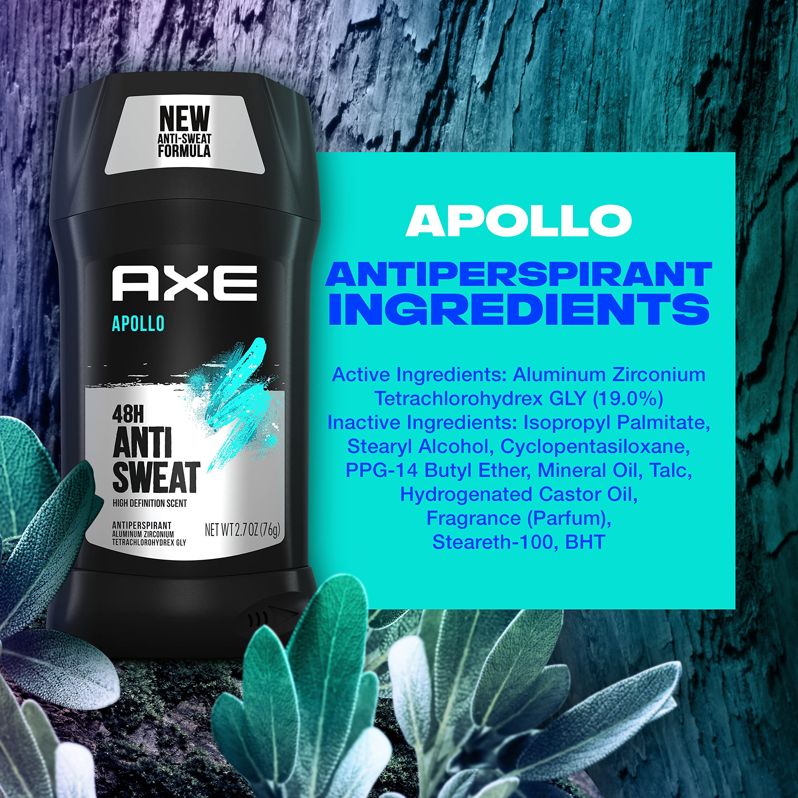 AXE Apollo Antiperspirant Deodorant Stick For Men Sage & Cedarwood 48 Hr Anti Sweat Mens Deodorant, 2.7 Ounce (Pack of 4)