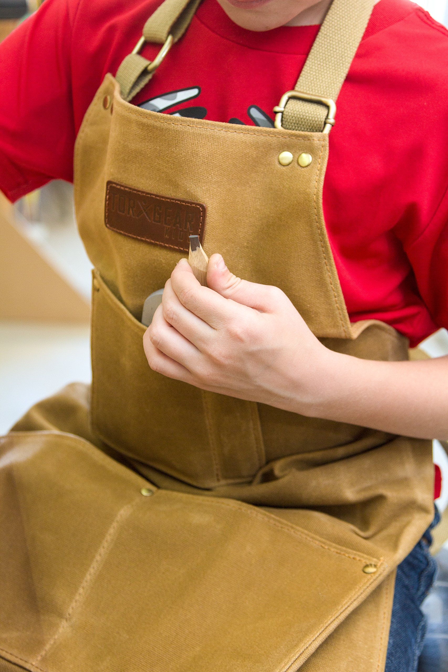 TorxGear Kids Child's Work Apron - Waxed Canvas Tool Apron - Craftsmen Quality Heavy Duty Safety Smock
