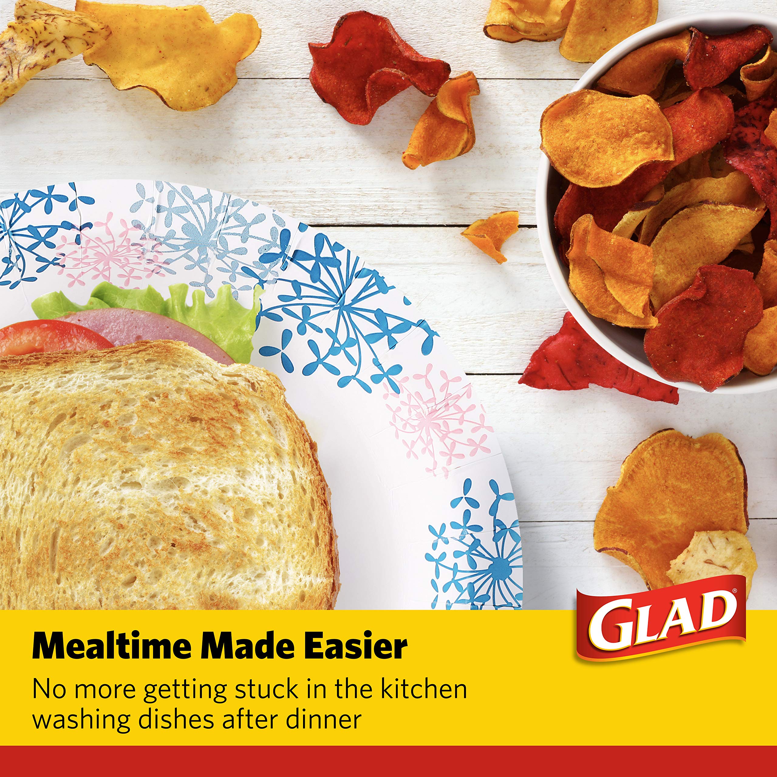 Glad Round Disposable Paper Plates for All Occasions | Soak/ Cut Proof, Microwaveable Heavy Duty Disposable 8.5