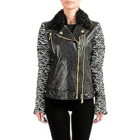 Just Cavalli Women's 100% Leather Goat Hair Trimmed Full Zip Jacket US S IT 40