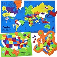 Imagimake Mapology USA & World Map Puzzle with Flags, Capitals, Stickers | Educational Toys for Ages 5-7 | Jigsaw Puzzles for Kids Ages 8-10 | Geography Toys for Ages 8-13 | 6 Year Old Boy/Girl Gifts