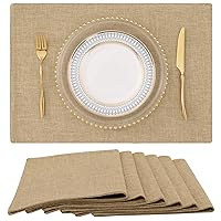 homing Flaxen Cloth Placemats Set of 6 – Cotton Linen Blend Washable Dining Table Mats for Indoors & Outdoors, Easy to Clean, 13 x 19 Inch