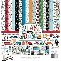 Echo Park Paper Company Play All Day Boy Collection Kit, White, 12-x-12-Inch