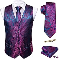 Barry.Wang Mens Suit Vest Paisley Silk Jacquard Waistcot Ties Set Formal/Leisure 5PCS