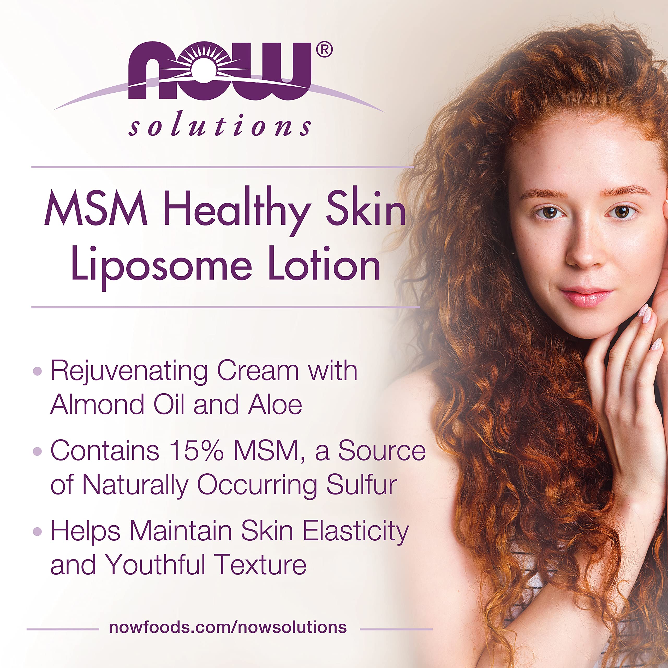 NOW Solutions, MSM Healthy Skin Liposome Lotion, Rejuvenating Cream with Almond Oil and Aloe, 8-Ounce