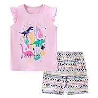 HOMAGIC2WE Toddler Girl 100% Cotton Shirt Short Pants Sets Cute Animal Cartoon Applique Summer Outfits Set