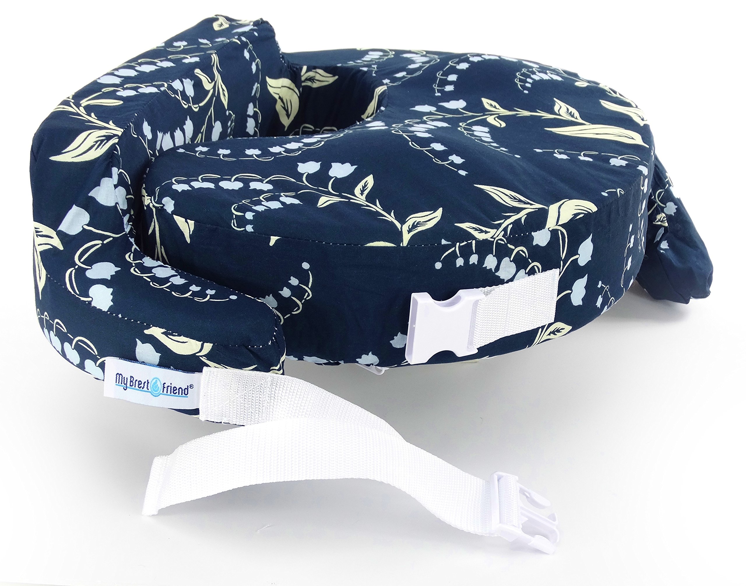My Brest Friend Original Nursing Pillow | Ergonomic Breastfeeding Pillows | Supports Both Mom & Baby | Breastfeeding Essentials | Handy Side Pocket, Double Straps & Removable Cover, Navy Bluebells