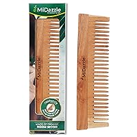 Midazzle Organic Pure Kacchi Neem Wooden Comb for Multi-Actions - Detangling, Frizz Control & Shine, Suited For All Hair Types (NC003)