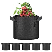 5-Pack 7 Gallon Grow Bags, Aeration Nonwoven Fabric Plant Pots with Handles, Heavy Duty Gardening Planter for Potato, Tomato, Vegetable and Fruits, Black