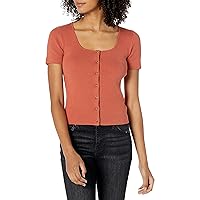 The Drop Women's Maxine Short-Sleeve Square-Neck Button-Front Rib Cardigan