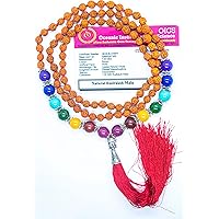 Rudraksha Mala for Men/Women Wearing with 7 Chakra and Buddha Face (7mm Length, 108+1 Beads) - A+ Grade - 100% Natural Brown Rudraksh Beads Handcrafted Necklace - Pack of 1