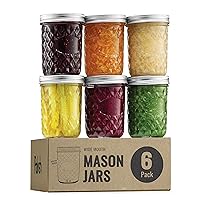Paksh Novelty Mason Jars 16 oz - 6-Pack Quilted Wide Mouth Glass Jars with Lid & Seal Bands - Airtight Container for Pickling, Canning, Candles, Home Decor, Overnight Oats, Fruit Preserves