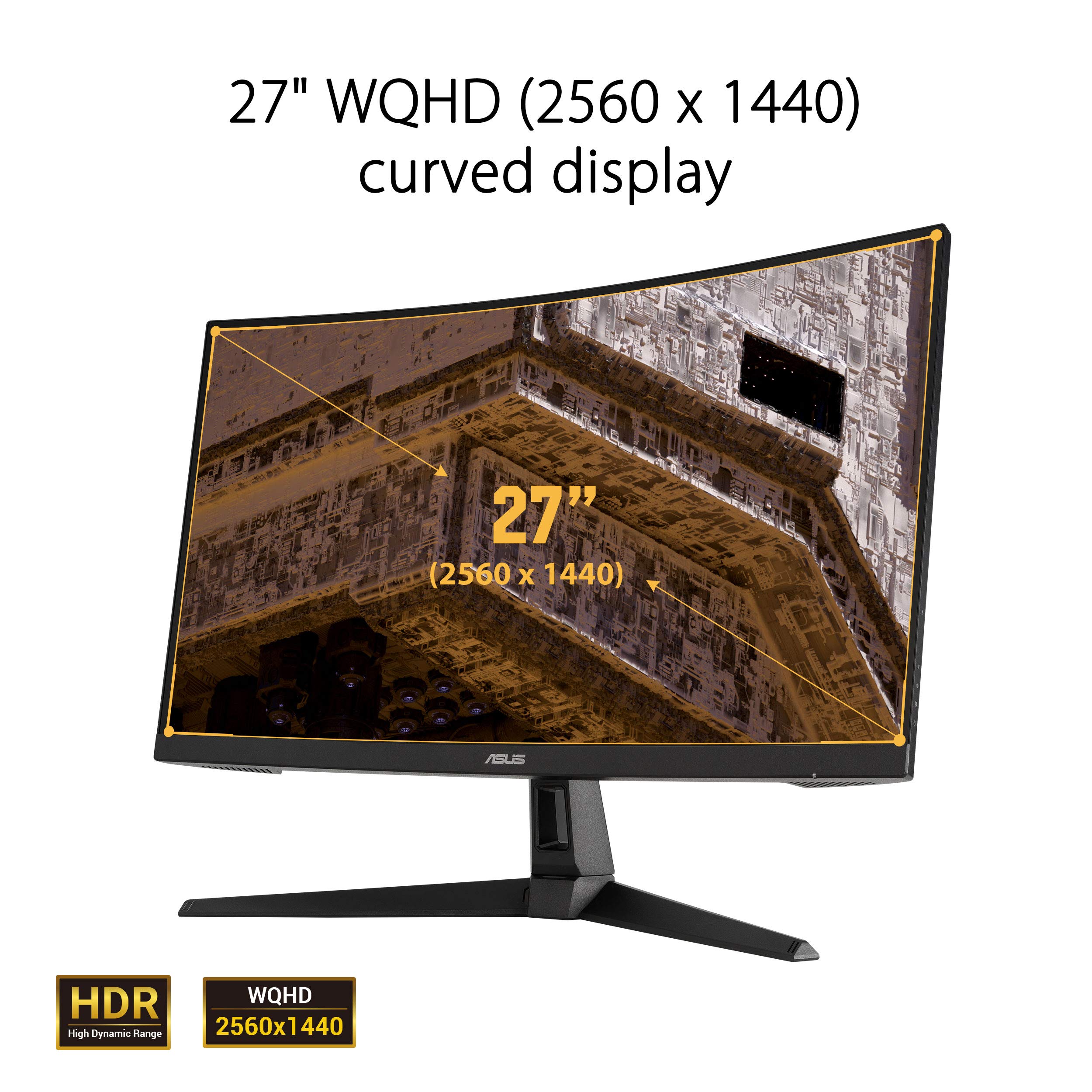ASUS TUF Gaming VG27WQ1B 27” Curved Monitor, 1440P WQHD (2560 x 1440), 165Hz (Supports 144Hz), 1ms, Adaptive-sync/FreeSync Premium, Extreme Low Motion Blur, Eye Care, HDMI DisplayPort, HDR10 (Renewed)