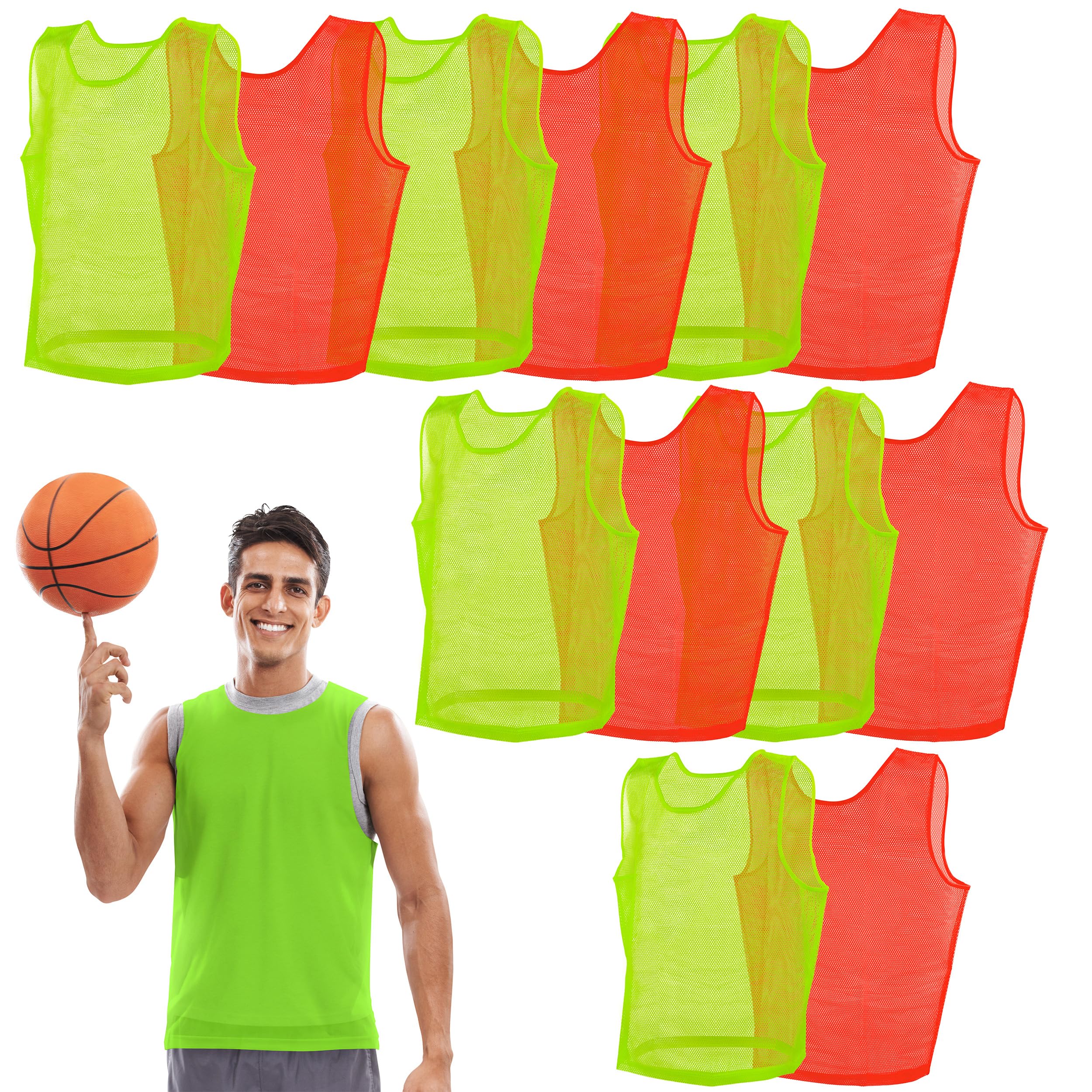 Get Out! Scrimmage Vest Pinnies 12pk in Red and Blue – Youth, Teens and Adult Sizes – Nylon Mesh Jerseys for Any Sport