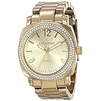 Peugeot Women's Boyfriend Oversized Watch with Swarovski Crystal Studded Bezel and Metal Link Bracelet