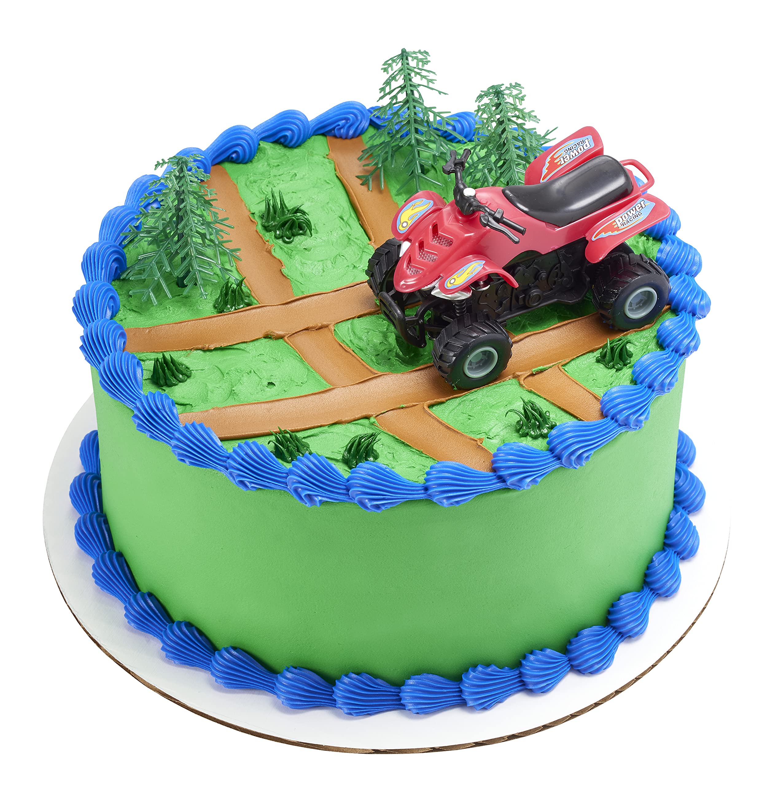 DecoPac ATV Cake Decoration, 4 Piece Cake Topper, Free Rolling All Terrain Vehicle And Trees Cake Decoration For Birthday, Events, Celebrations, Food Safe, Ready to Use ATV DecoSet Red