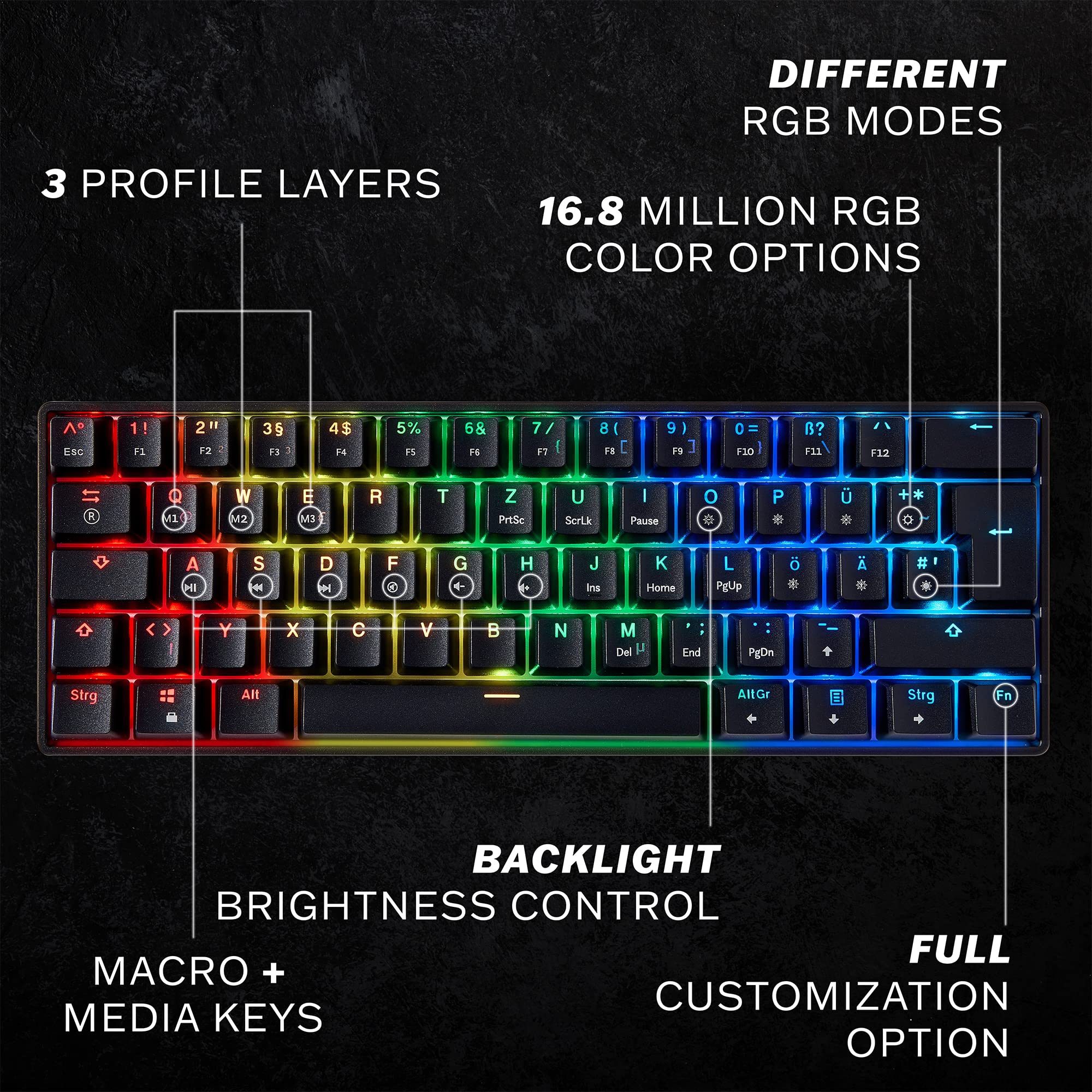 GK61s Mechanical Gaming Keyboard - 61 Keys Multi Color RGB Illuminated LED Backlit Wired Programmable for PC/Mac Gamer (Gateron Mechanical Brown, Black)