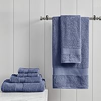 Organic 100% Cotton Bathroom Towel Set, Hotel & Spa Quality Highly Absorbent, Quick Dry, Include for Shower, Handwash & Facial Washcloth, Multi-Sizes, Navy