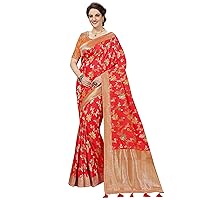 PANASH TRENDS Women's Embroidered Jacquard Silk Saree (Red)
