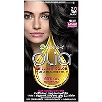 Garnier Olia Ammonia Free Permanent Hair Color, 100% Gray Coverage (Packaging May Vary), 2.0 Soft Black Hair Dye, Pack of 1