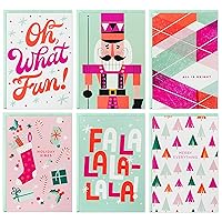 Hallmark Neon Christmas Card Assortment (24 Cards and Envelopes) Holiday Vibes, Pink, Red, Mint Green, Nutcracker