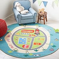 SAFAVIEH Kids Playhouse Collection Area Rug - 5' Round, Blue & Green, Non-Shedding Machine Washable & Slip Resistant Ideal for High Traffic Areas for Boys & Girls in Playroom, Nursery (KPH202M)