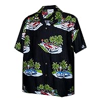 Pacific Legend Mens Blue Convertible Red Muscle Car Shirt in Black - 2X