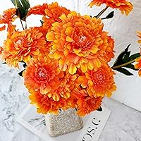 Artificial Marigold Flowers 3 Pack, Silk Flowers Bush for Indian Weddings, Indian Themed Event, Diwali Décor 24 inches (Orange)