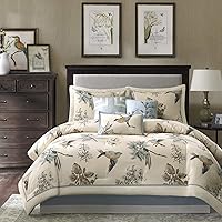 Madison Park Quincy Cozy Comforter Nature Scenery Design - All Season Bedding, Matching Bed Skirt, Decorative Pillows, Quincy, Leaf & Bird Khaki King(104