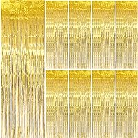 Sdfsdf 9 Pack 3.3 x 8.2 ft Foil Curtains Fringe Curtains Tinsel Backdrop Metallic Shimmer Curtains Photo Booth Props for Birthday Wedding Party Christmas Decorations (Gold)