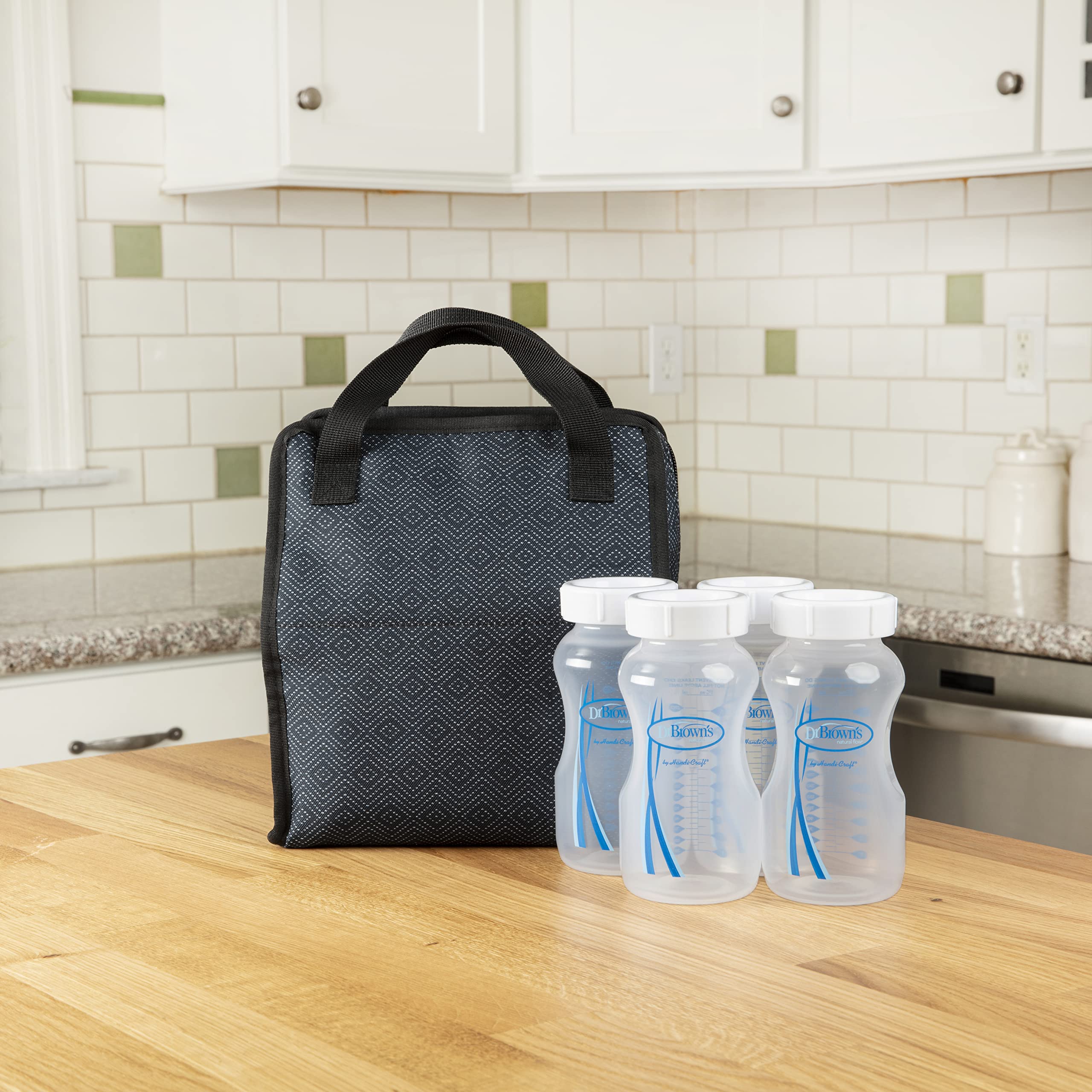 Dr. Brown’s Fold & Freeze Bottle Tote, Breastfeeding Essential Cooler Bag, 6 Baby Bottles Milk Storage - Black