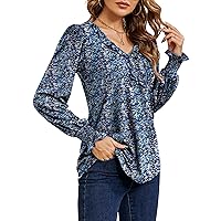 Ivicoer Women's Casual V Neck T Shirts Loose Summer 3/4 Bell Sleeve/Puff Long Sleeve Tops Ruffle Tunic Blouses