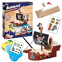 Creativity for Kids Buildeez! Easy Wooden Model Set: Pirate Ship, Sea Skull - DIY Arts & Crafts Kit, STEM Toys and Gift for Kids, Boat Toys for Boys Ages 5-8+